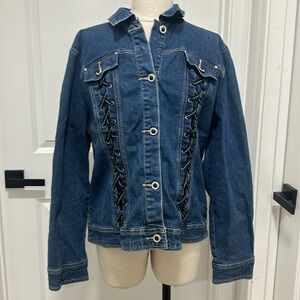 Country door women’s vintage denim jacket lace western‎ grunge core XL cotton